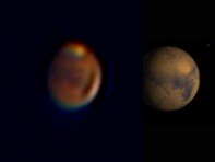 Άρης, 2 Ιουνίου 2005, 03:16 UT. Δεξιά εξομοίωση NASA.